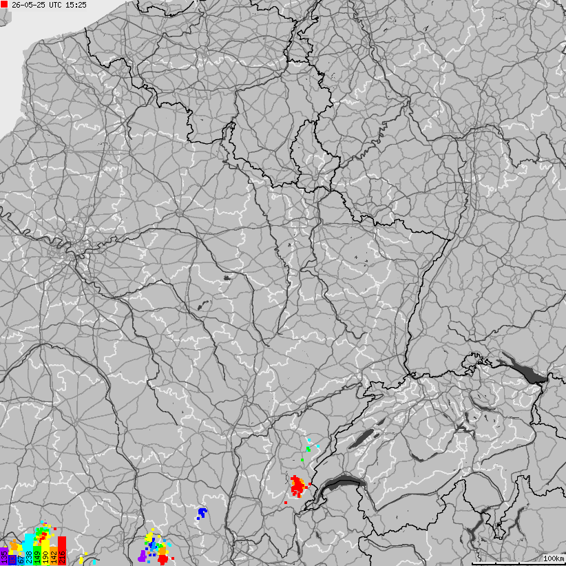 Mapa wyładowań atmosferycznych Francji