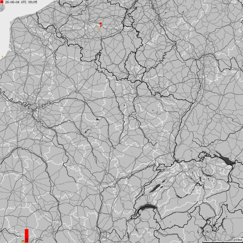 Mapa wyładowań atmosferycznych Francji