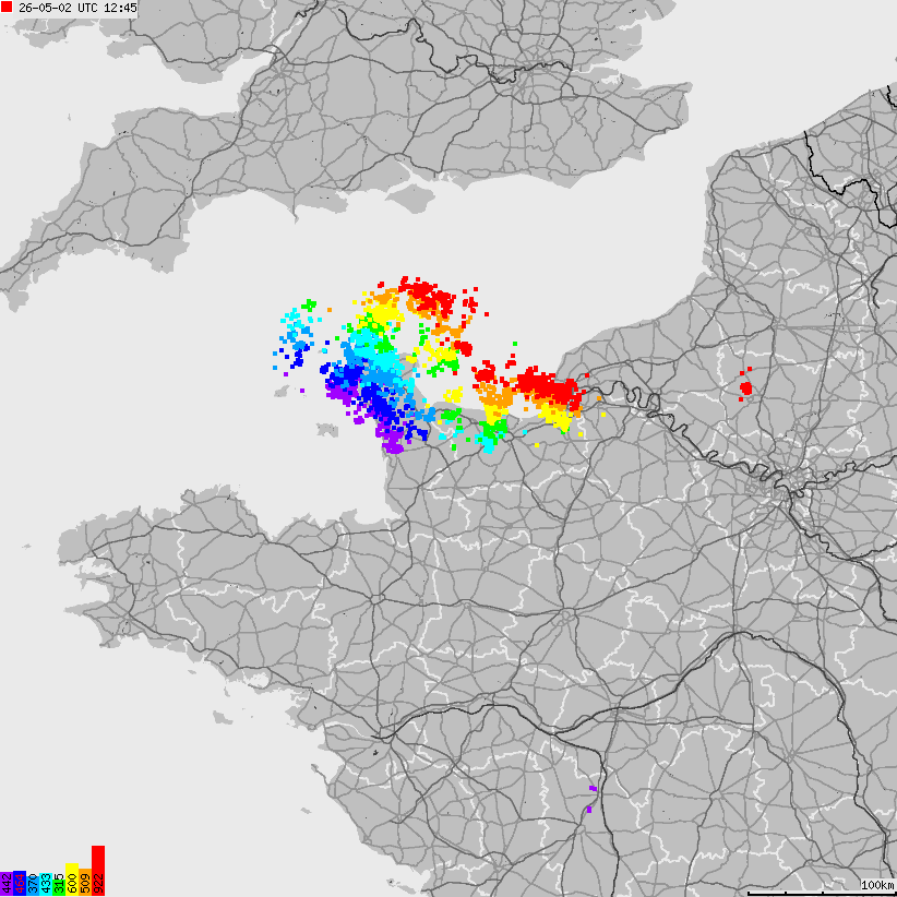 Mapa wyładowań atmosferycznych Francji