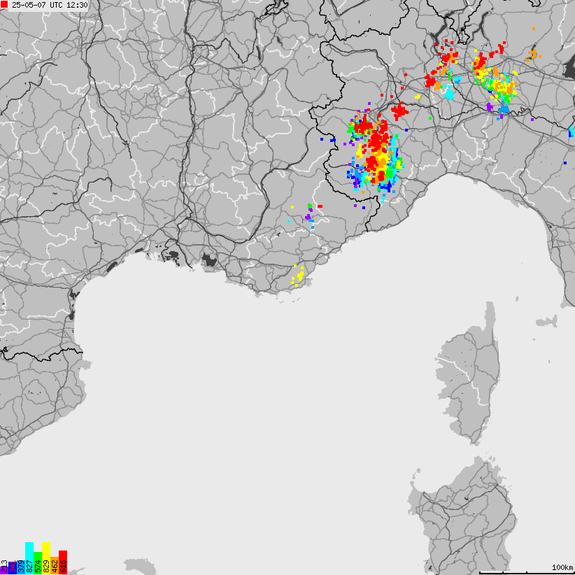 Mapa wyładowań atmosferycznych Francji