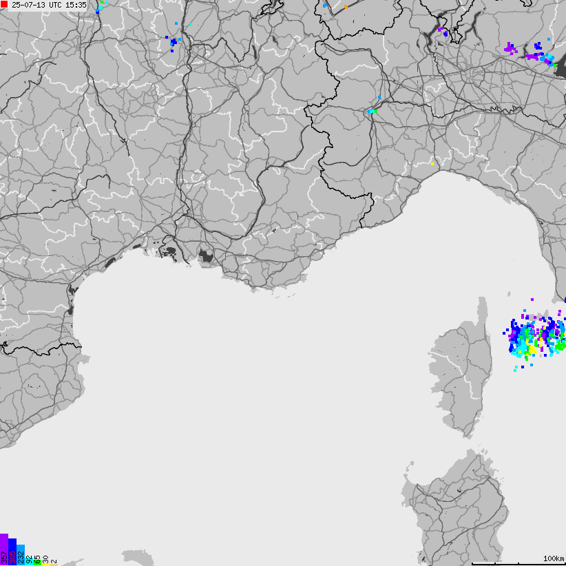Mapa wyładowań atmosferycznych Francji