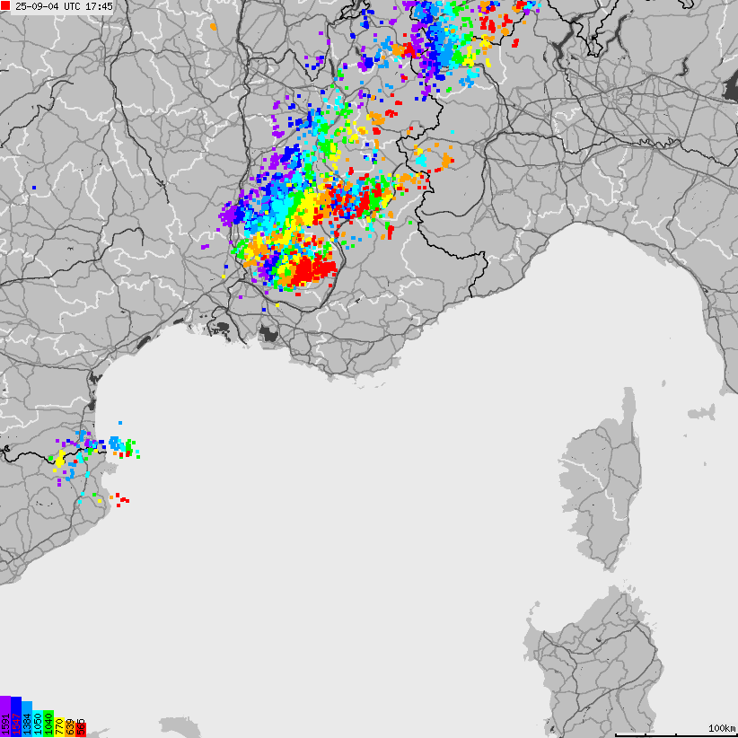 Map of lightnings France