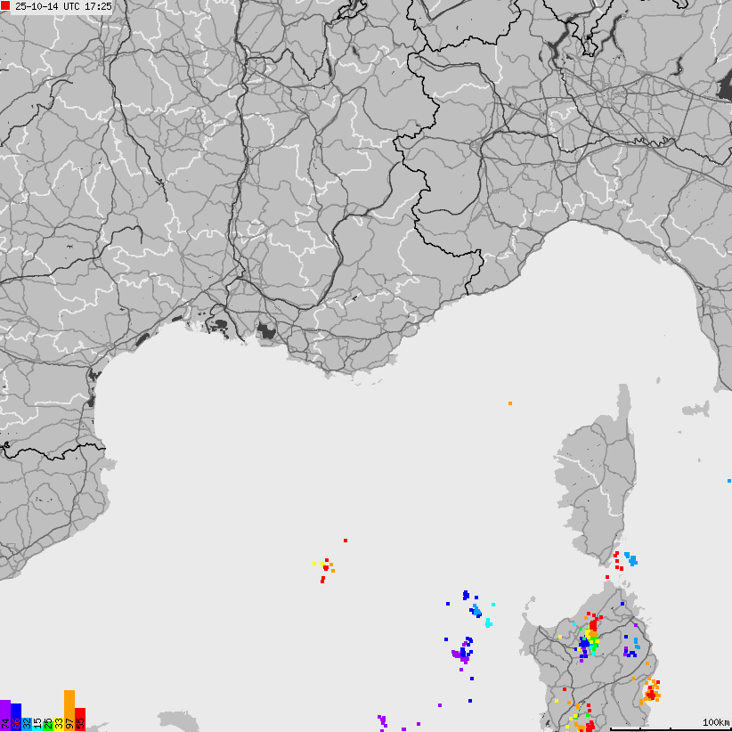 Mapa wyładowań atmosferycznych Francji