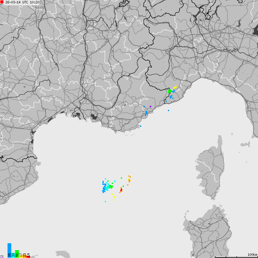 Mapa wyładowań atmosferycznych Francji