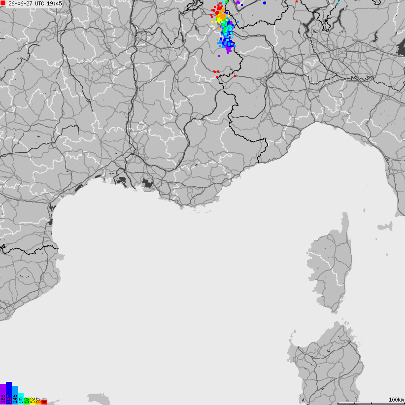 Mapa wyładowań atmosferycznych Francji