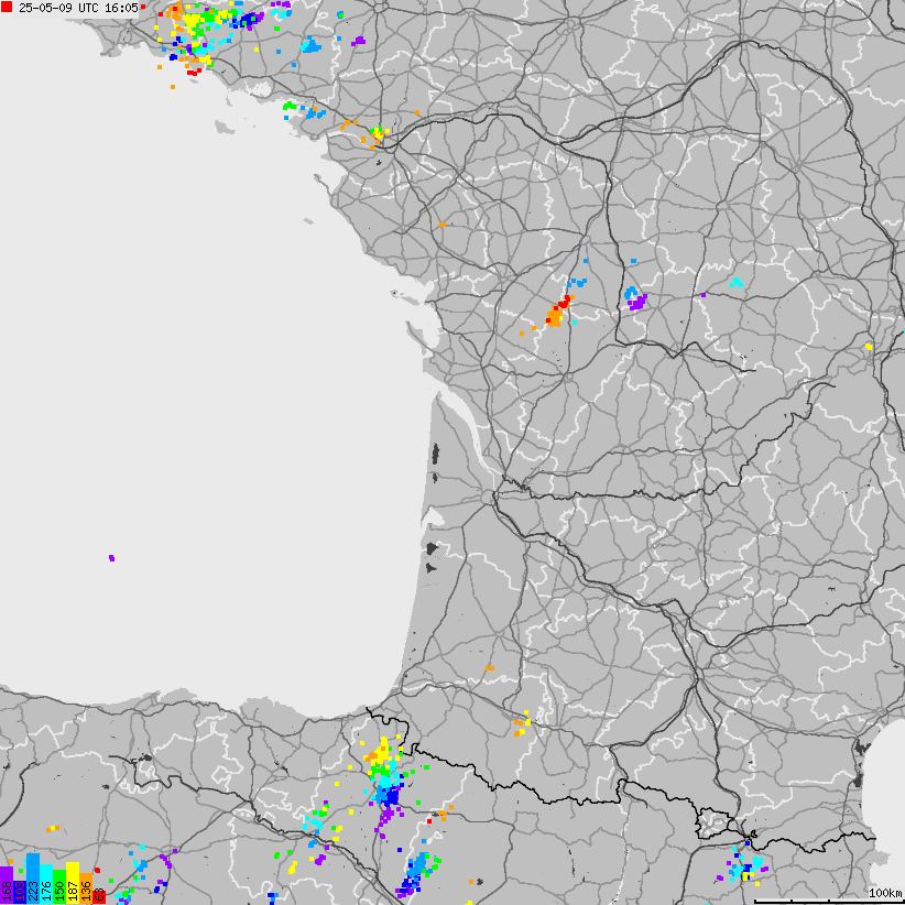 Mapa wyładowań atmosferycznych Francji