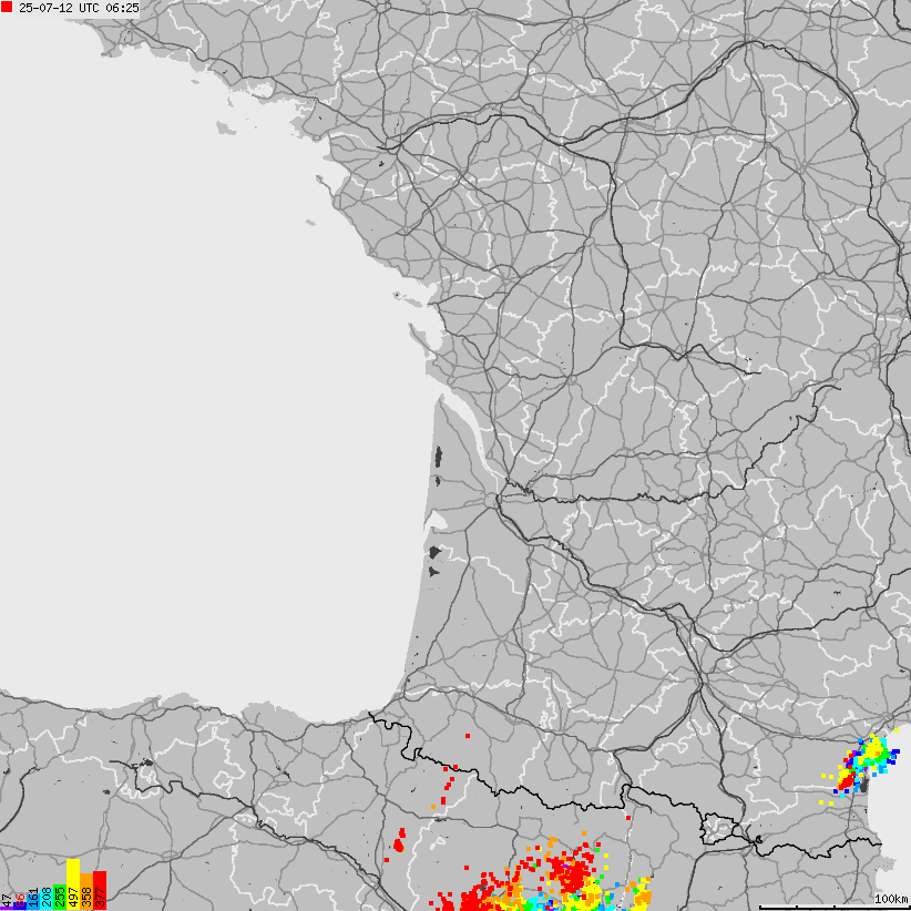 Mapa wyładowań atmosferycznych Francji