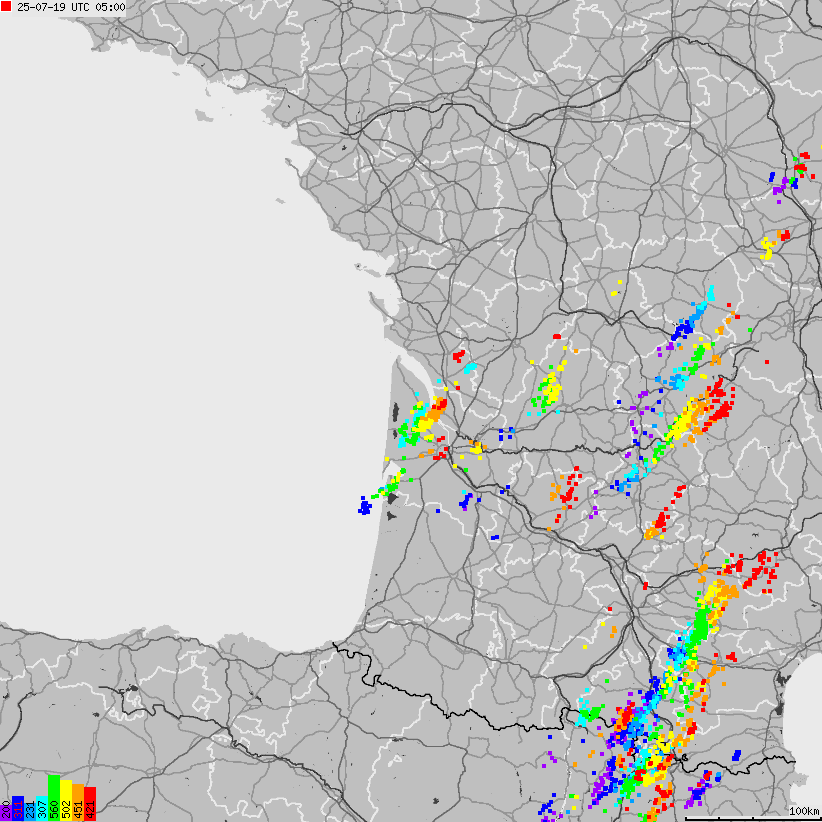 Mapa wyładowań atmosferycznych Francji