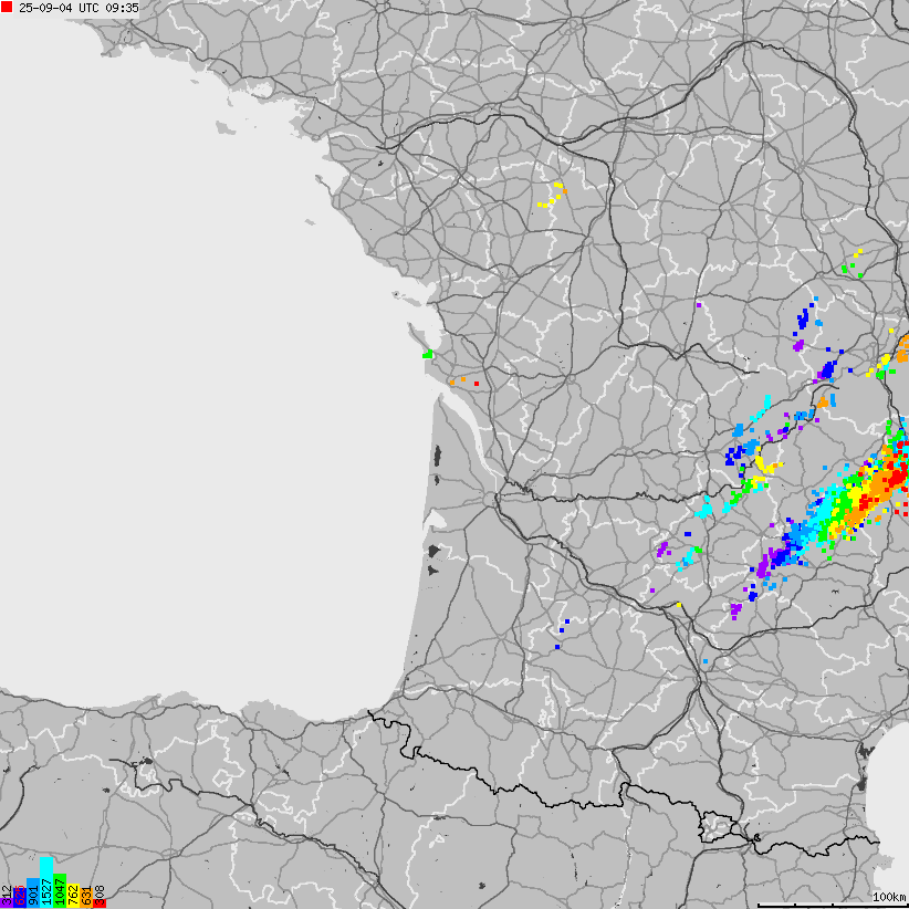 Mapa wyładowań atmosferycznych Francji