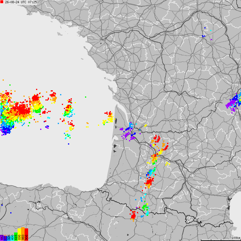 Mapa wyładowań atmosferycznych Francji