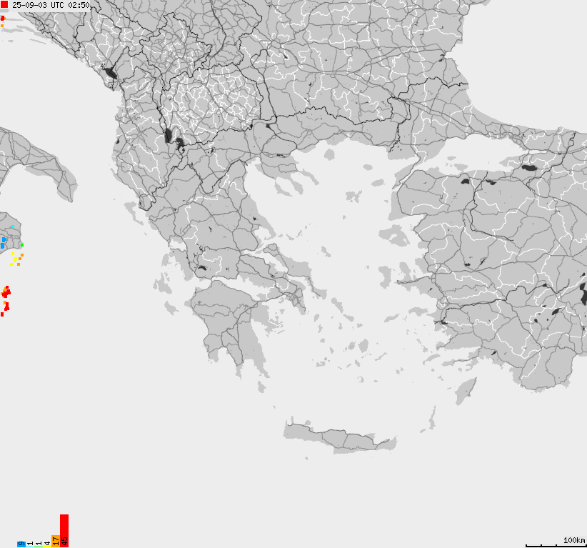 Mapa wyładowań atmosferycznych Grecji