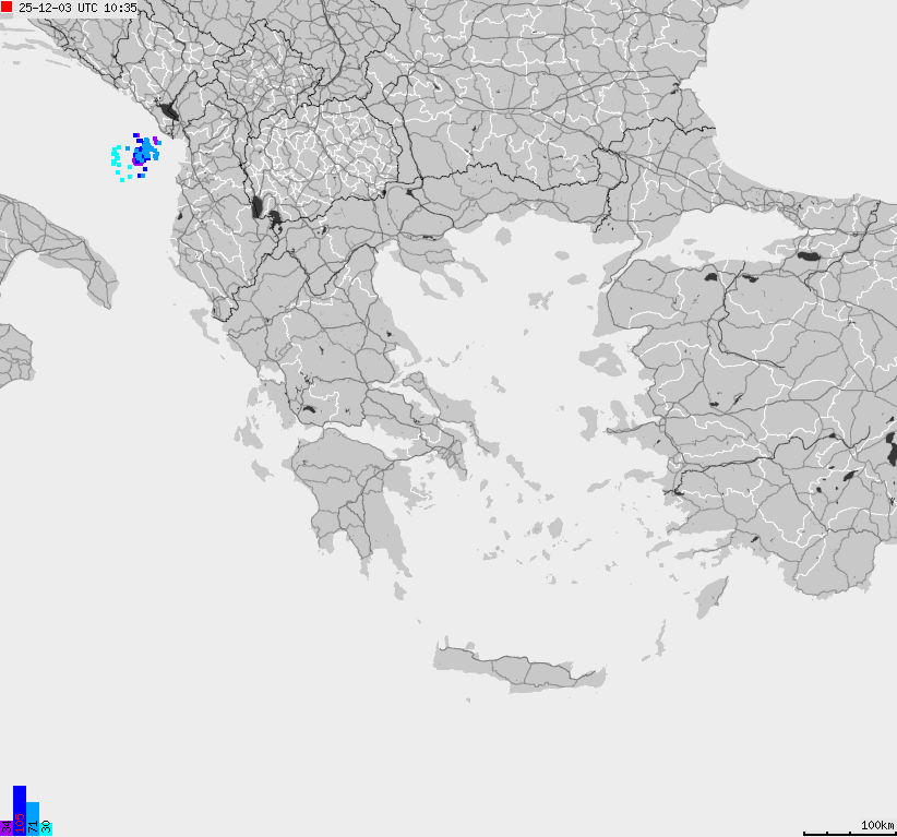 Mapa wyładowań atmosferycznych Grecji