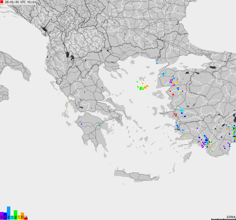 Mapa wyładowań atmosferycznych Grecji