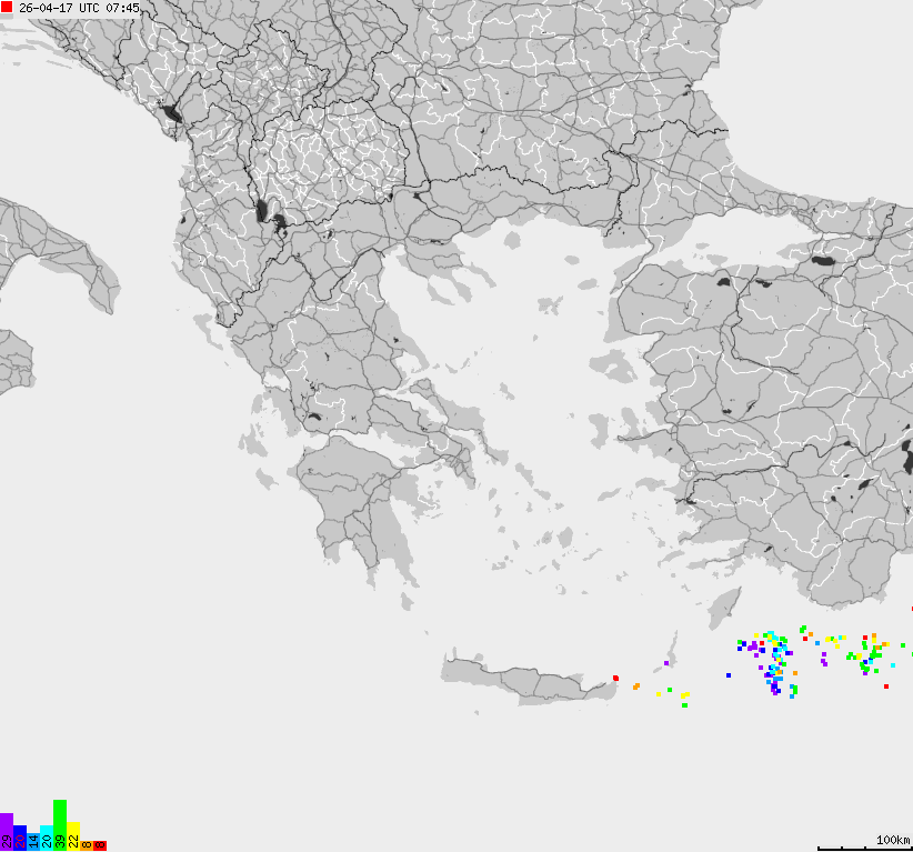 Mapa wyładowań atmosferycznych Grecji