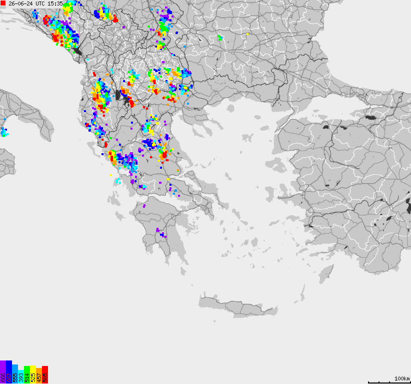 Mapa wyładowań atmosferycznych Grecji