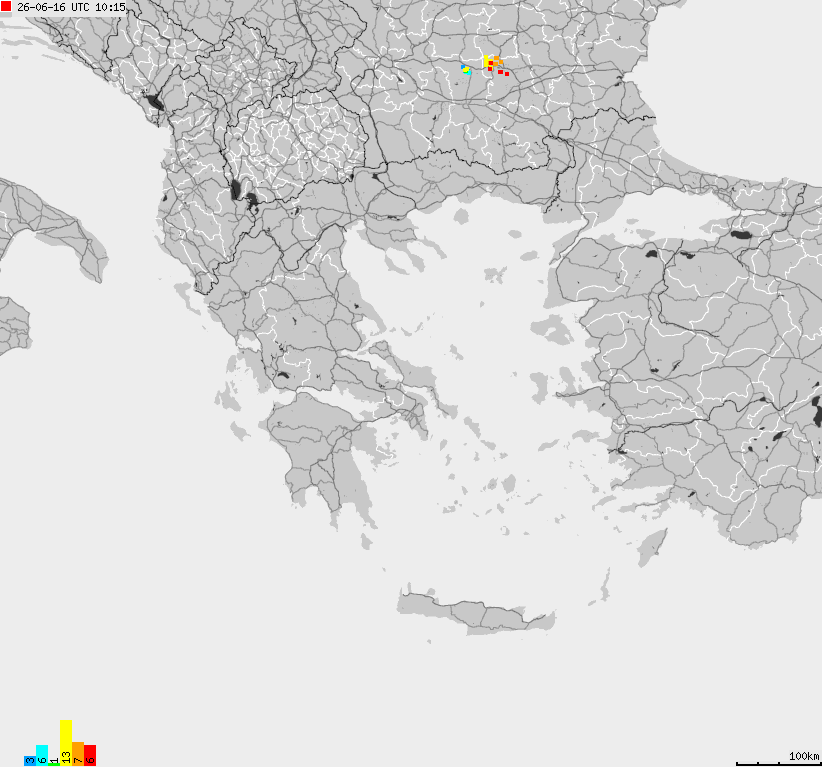 Mapa wyładowań atmosferycznych Grecji