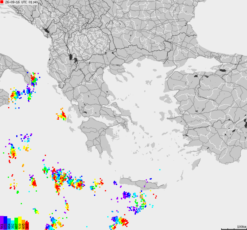 Mapa wyładowań atmosferycznych Grecji