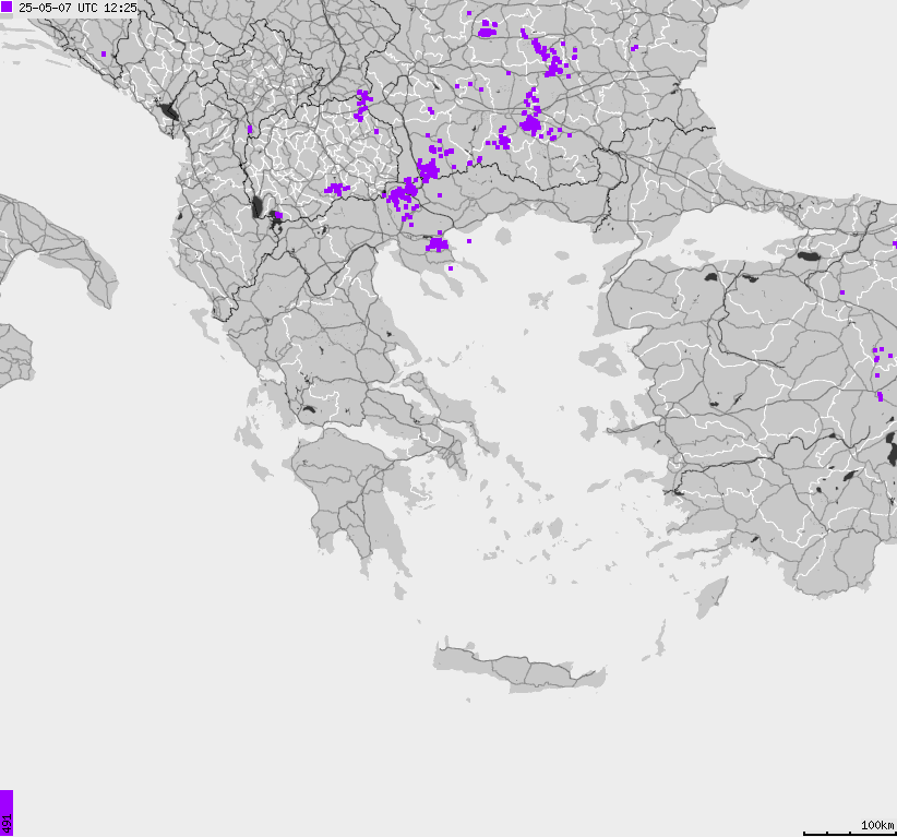 Mapa wyładowań atmosferycznych Grecji