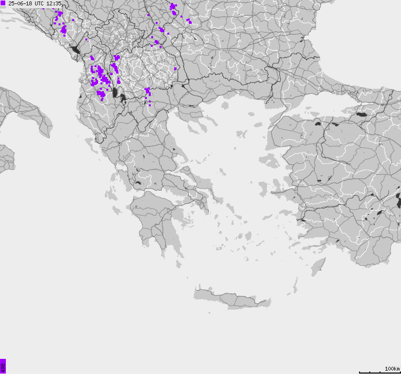 Mapa wyładowań atmosferycznych Grecji