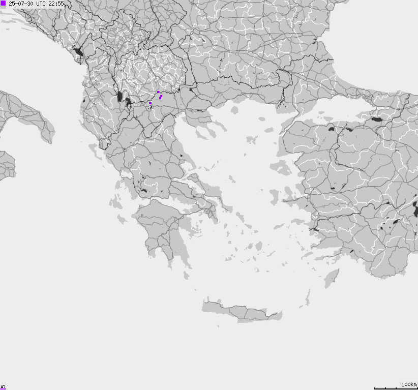 Mapa wyładowań atmosferycznych Grecji
