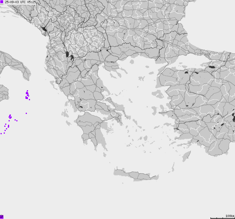 Mapa wyładowań atmosferycznych Grecji