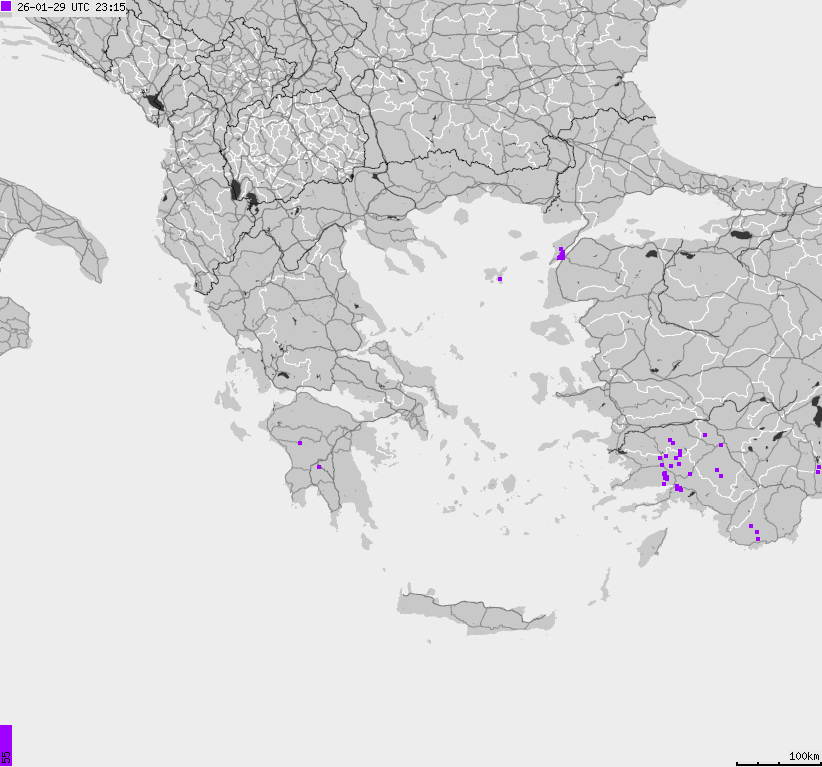 Mapa wyładowań atmosferycznych Grecji