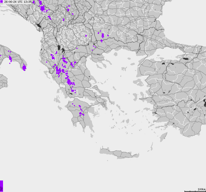 Mapa wyładowań atmosferycznych Grecji