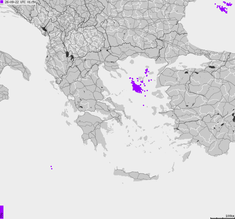Mapa wyładowań atmosferycznych Grecji