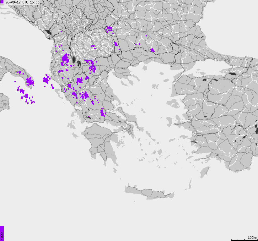 Mapa wyładowań atmosferycznych Grecji