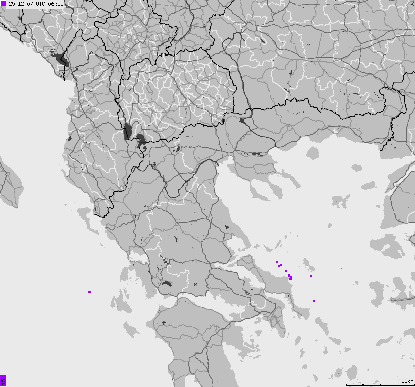 Mapa wyładowań atmosferycznych Grecji
