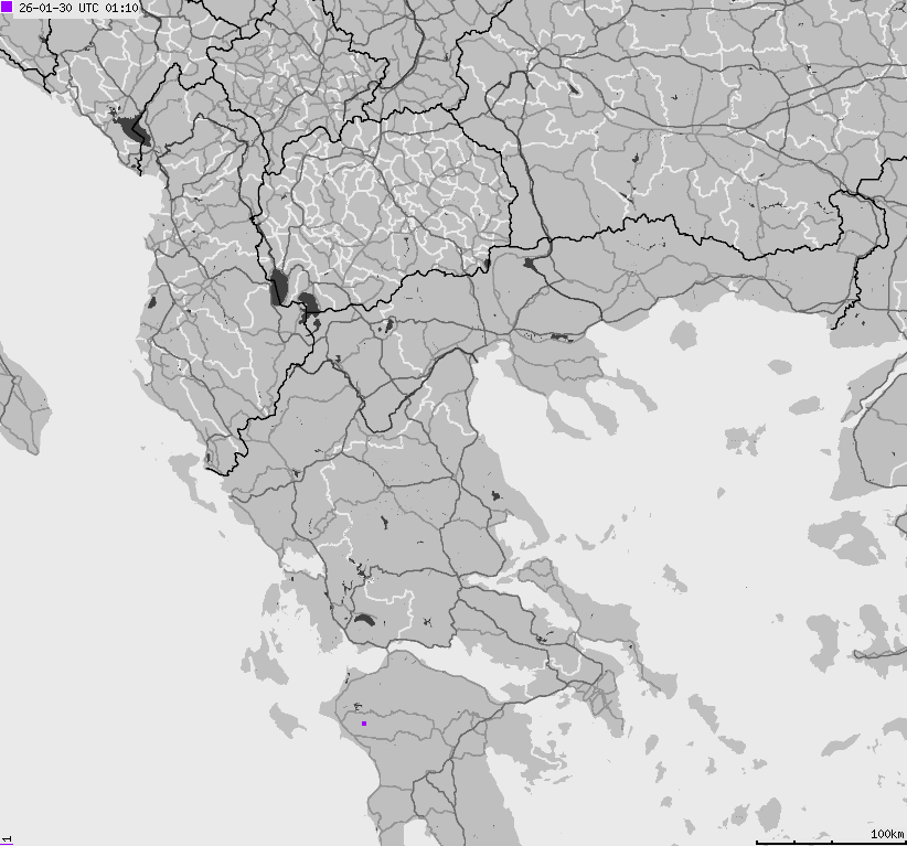 Mapa wyładowań atmosferycznych Grecji