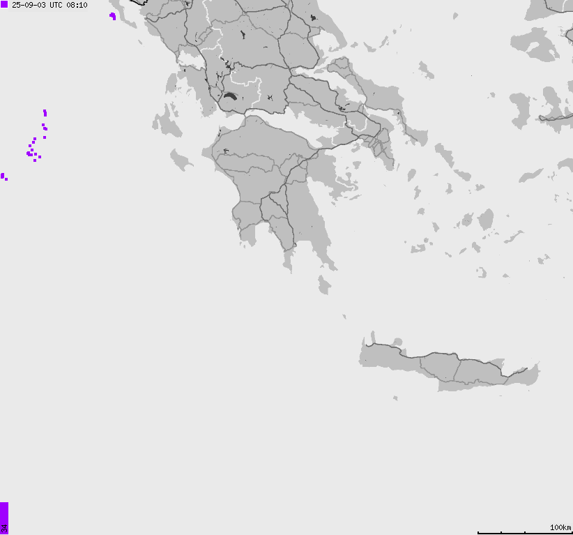 Mapa wyładowań atmosferycznych Grecji