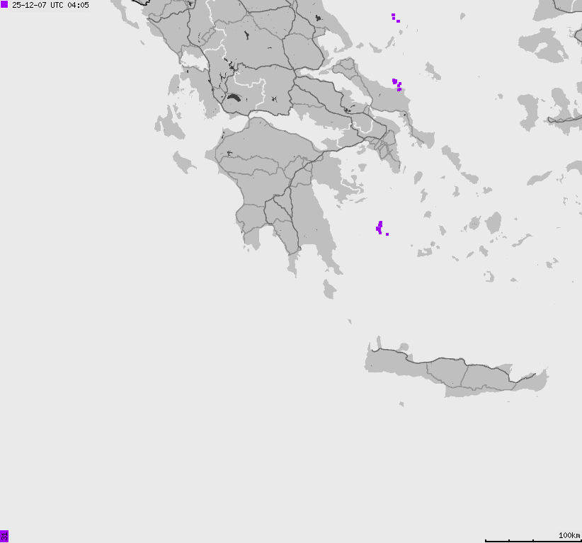 Mapa wyładowań atmosferycznych Grecji