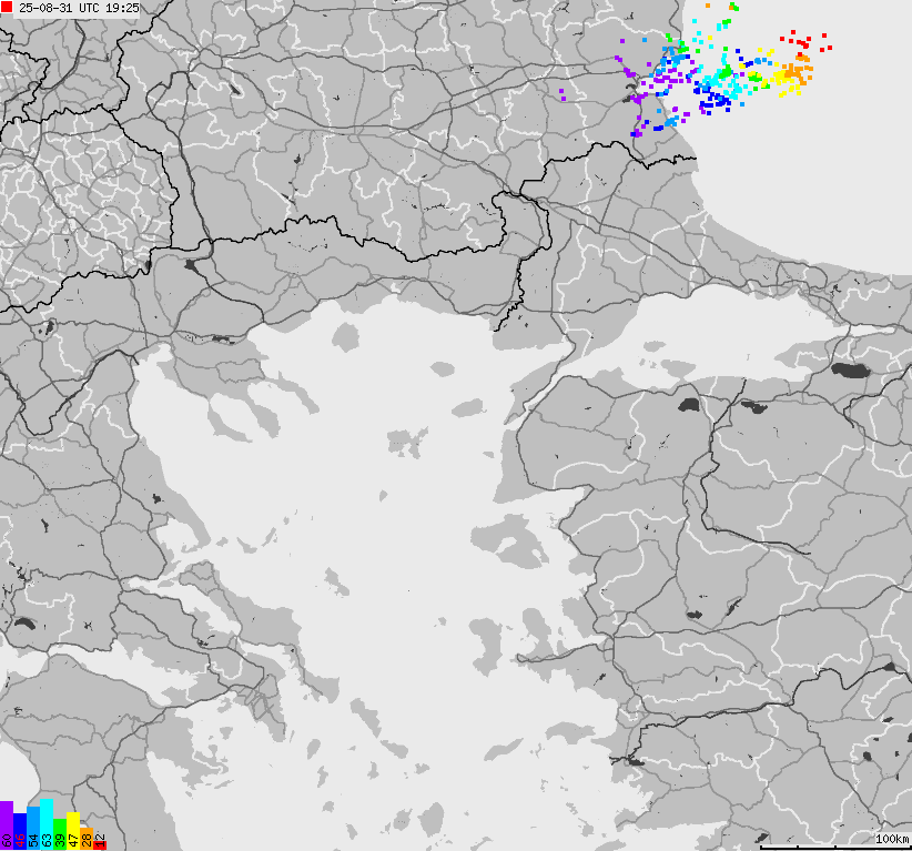 Mapa wyładowań atmosferycznych Grecji