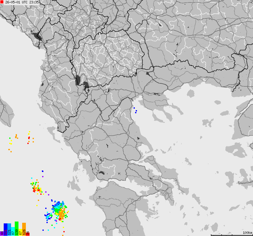 Mapa wyładowań atmosferycznych Grecji
