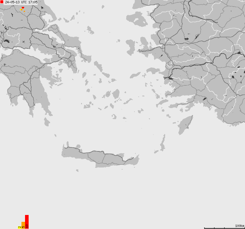Mapa wyładowań atmosferycznych Grecji