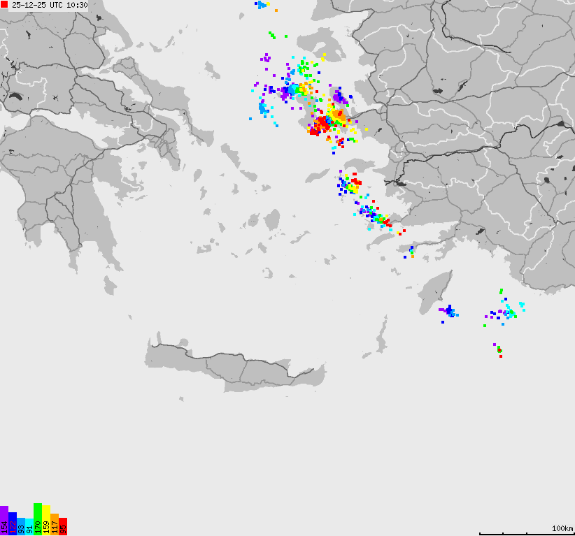 Mapa wyładowań atmosferycznych Grecji