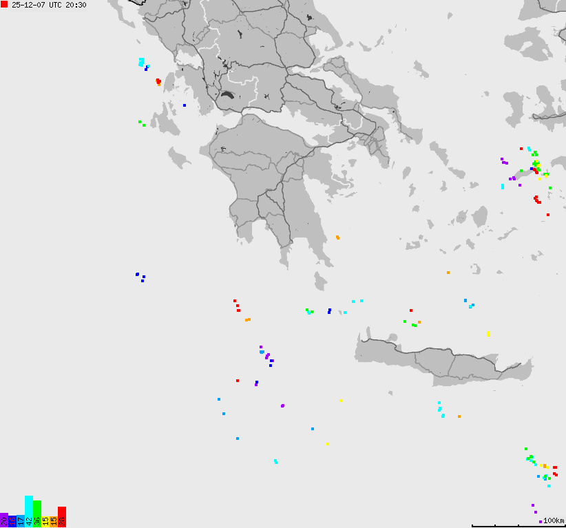 Mapa wyładowań atmosferycznych Grecji