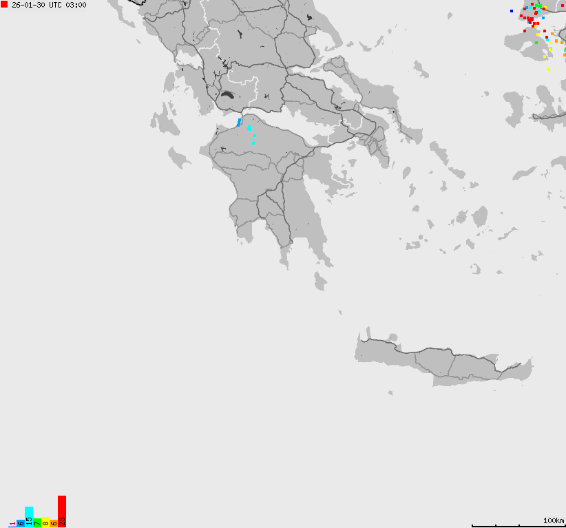 Mapa wyładowań atmosferycznych Grecji