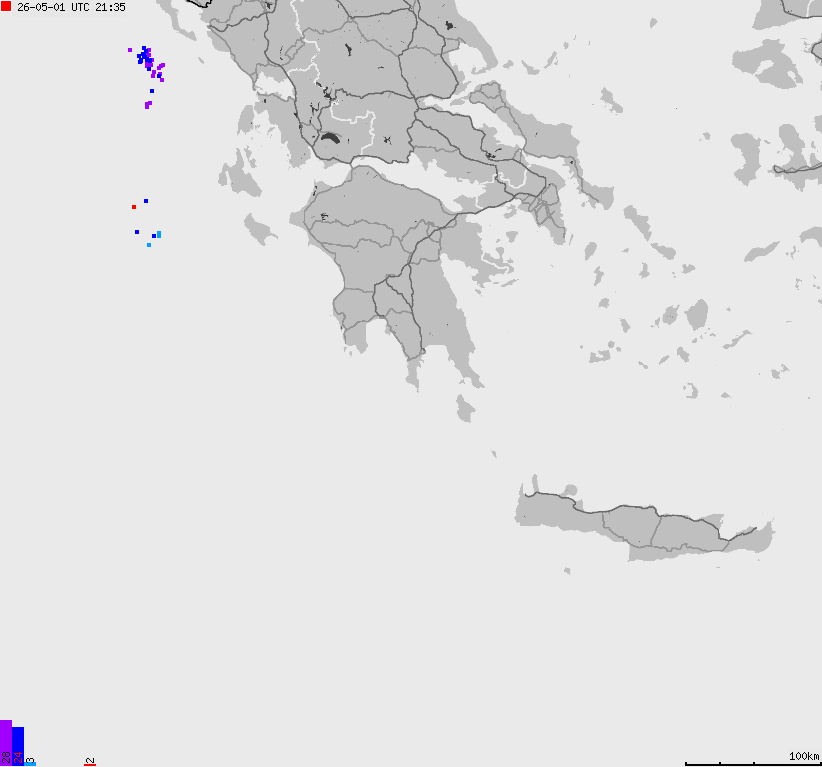 Mapa wyładowań atmosferycznych Grecji