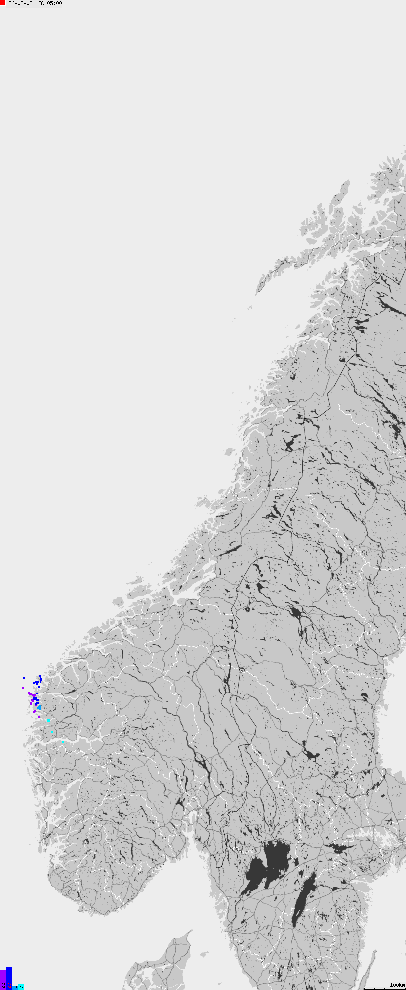 Map of lightnings across Norway