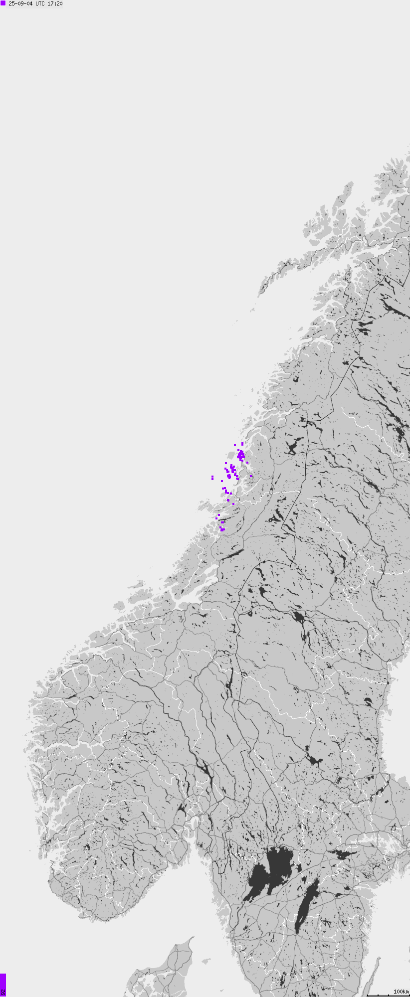 Map of lightnings across Norway