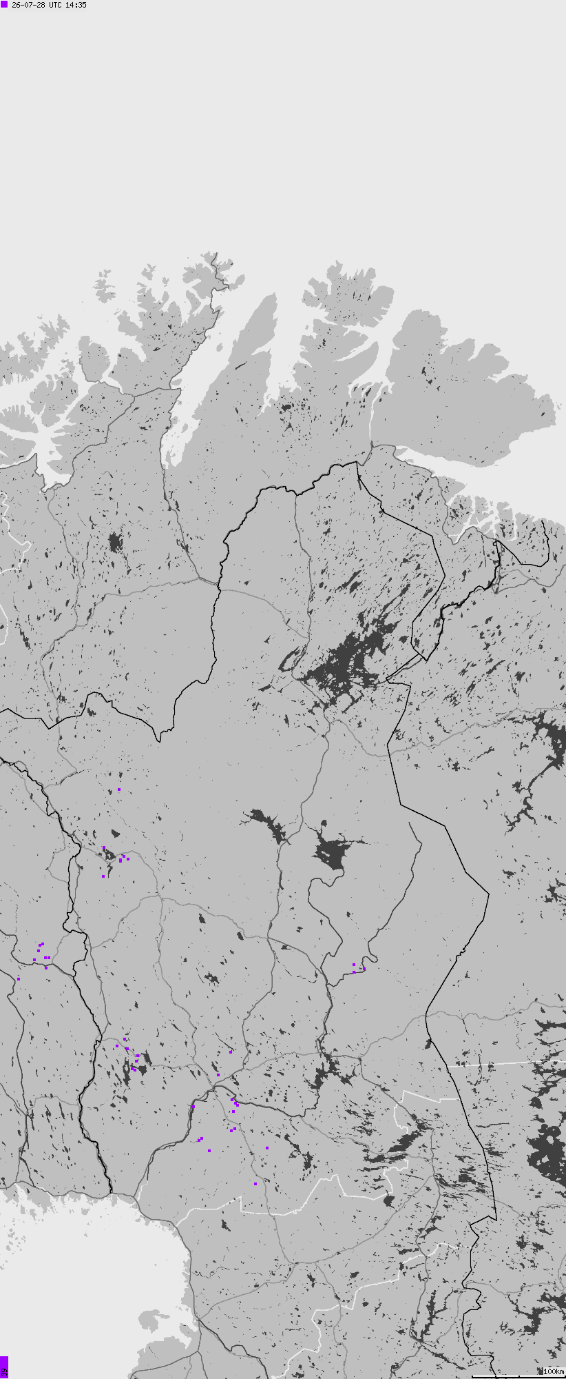 Map of lightnings across Norway
