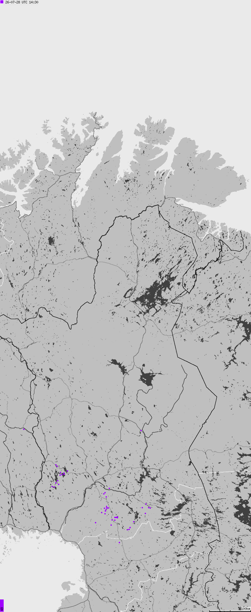 Map of lightnings across Norway