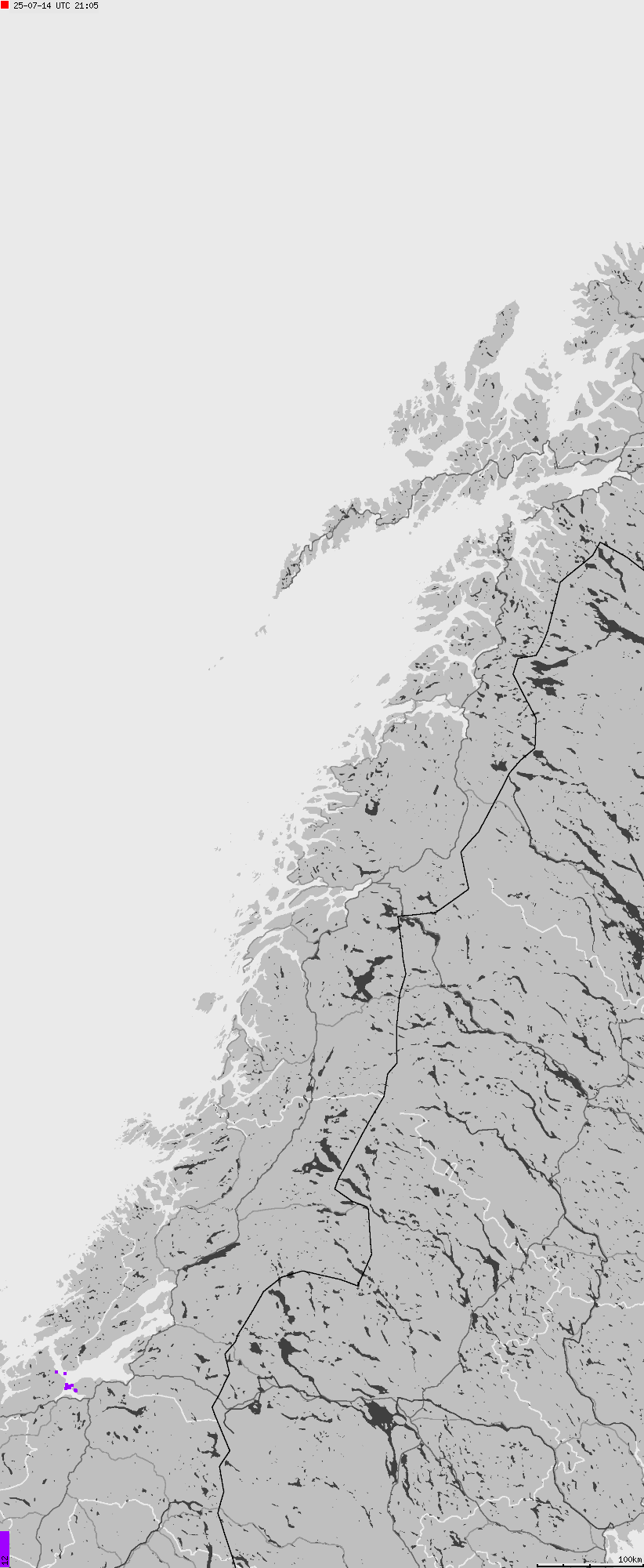 Mapa wyładowań atmosferycznych na obszarze Norwegii