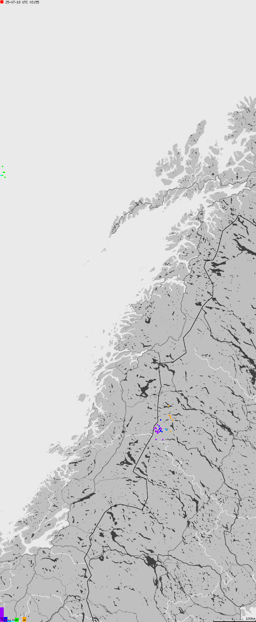 Map of lightnings across Norway