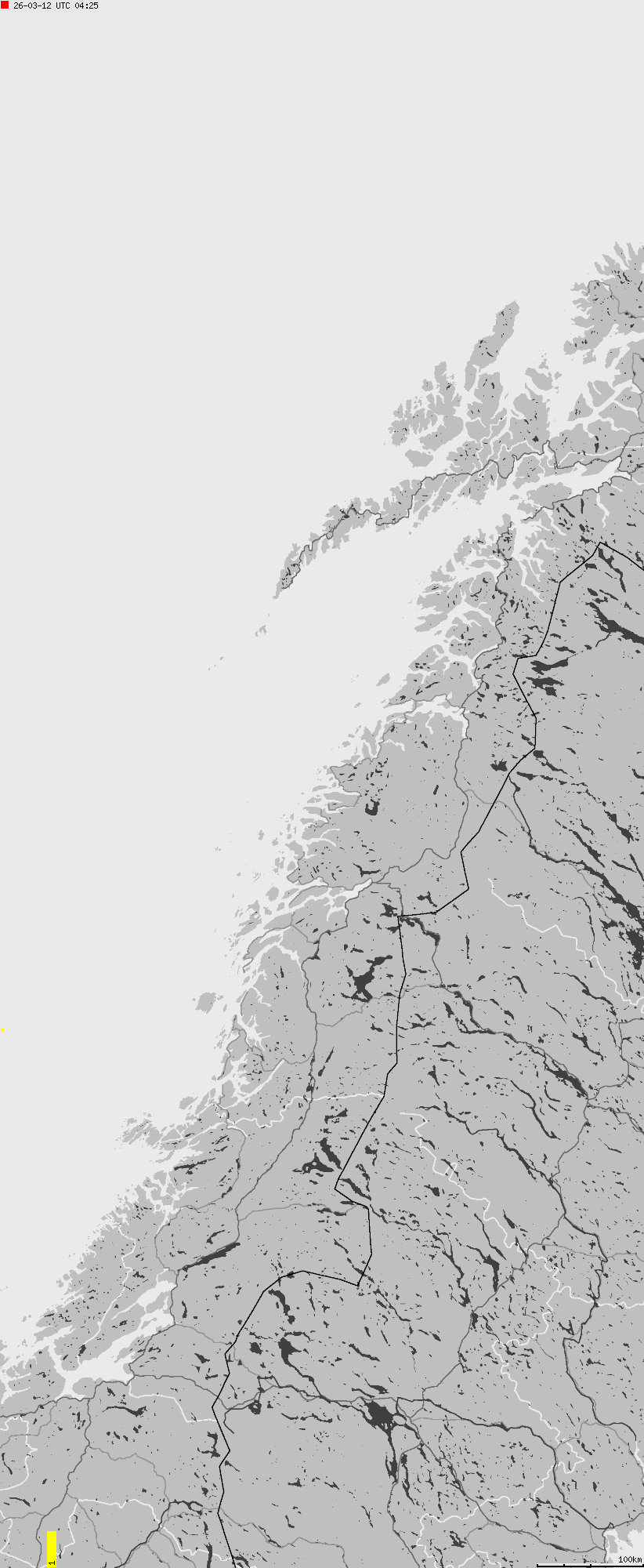 Mapa wyładowań atmosferycznych na obszarze Norwegii