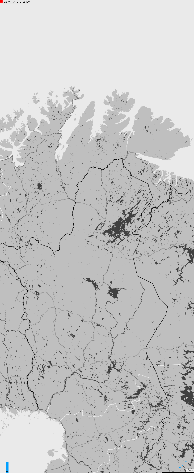 Mapa wyładowań atmosferycznych na obszarze Norwegii
