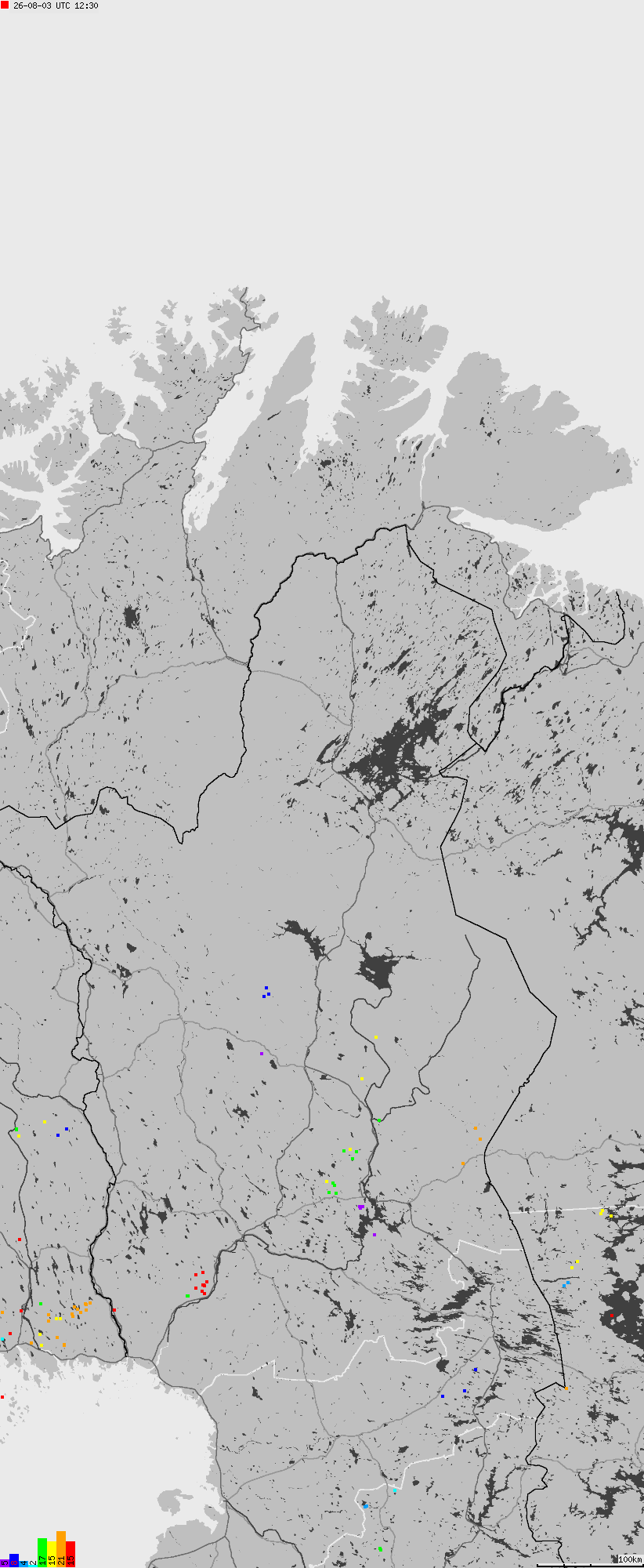 Map of lightnings across Norway