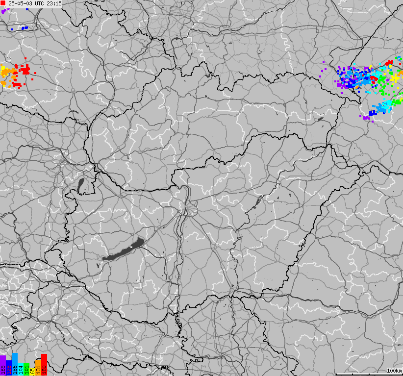 Mapa wyładowań atmosferycznych na obszarze Słowacji, Węgier
